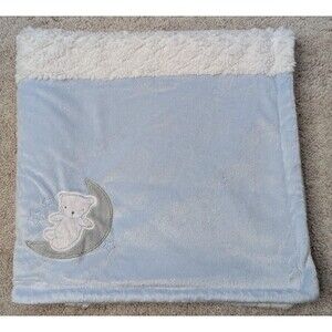 Kyle & Deena White Blue Velour Sherpa Bear & Moon Square Security Baby Blanket